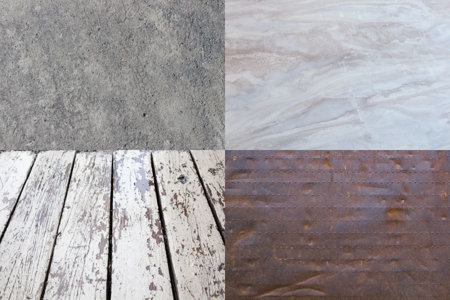 Concrete, Wood, Stone, Metal Surfaces