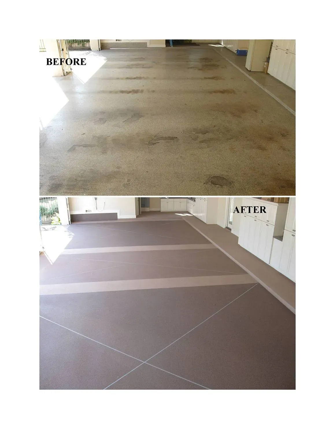 A before and after photo of a carpeted floor