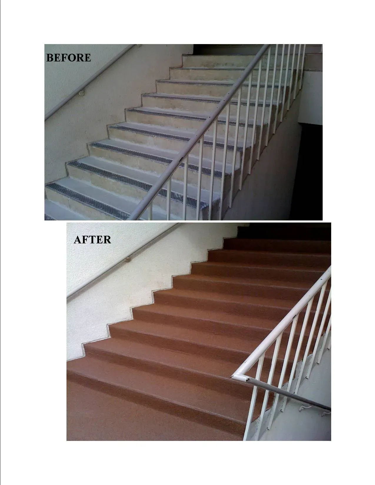 A before and after picture of a set of stairs