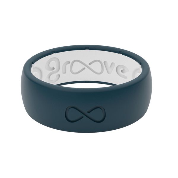 Dark teal silicone ring with an infinity symbol and the word 