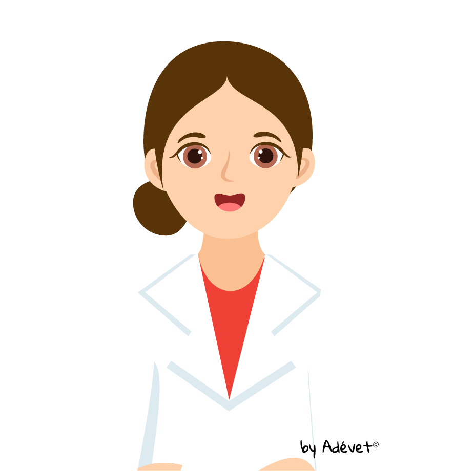 Femme souriante en blouse blanche et chemise rouge, cheveux bruns coiffés en chignon.