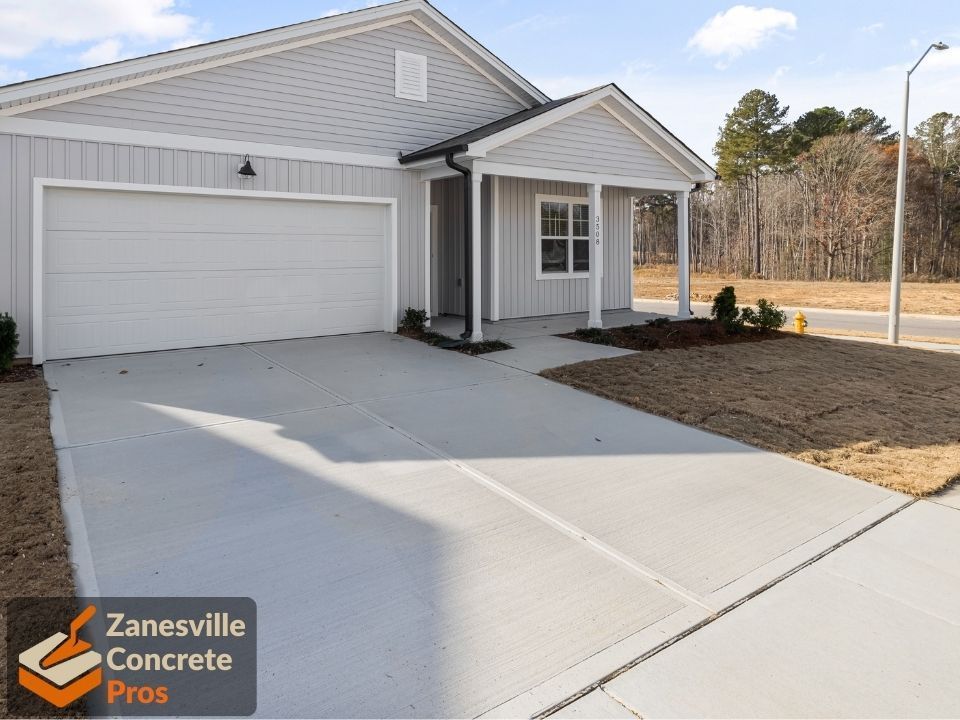Newly completed concrete driveway completed in Saint Clairsville, Ohio.