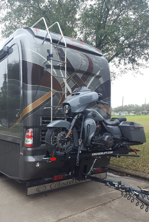 Cruiserlift RV Motorcycle Carrier / Hauler Transport System / Tandem Tow / Motor Home