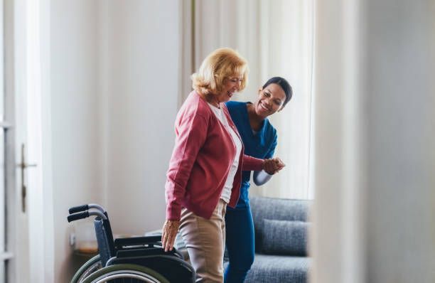 home health aide helping patient after discharge from upper east side rehabilitation center nyc