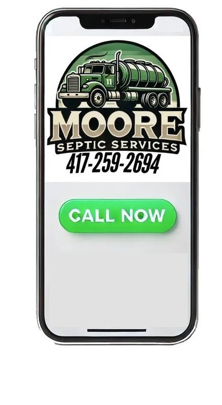 Phone with Moore Septic Services Logo and Call Now button in Green | Best Septic Company Near Mansfield,  MO