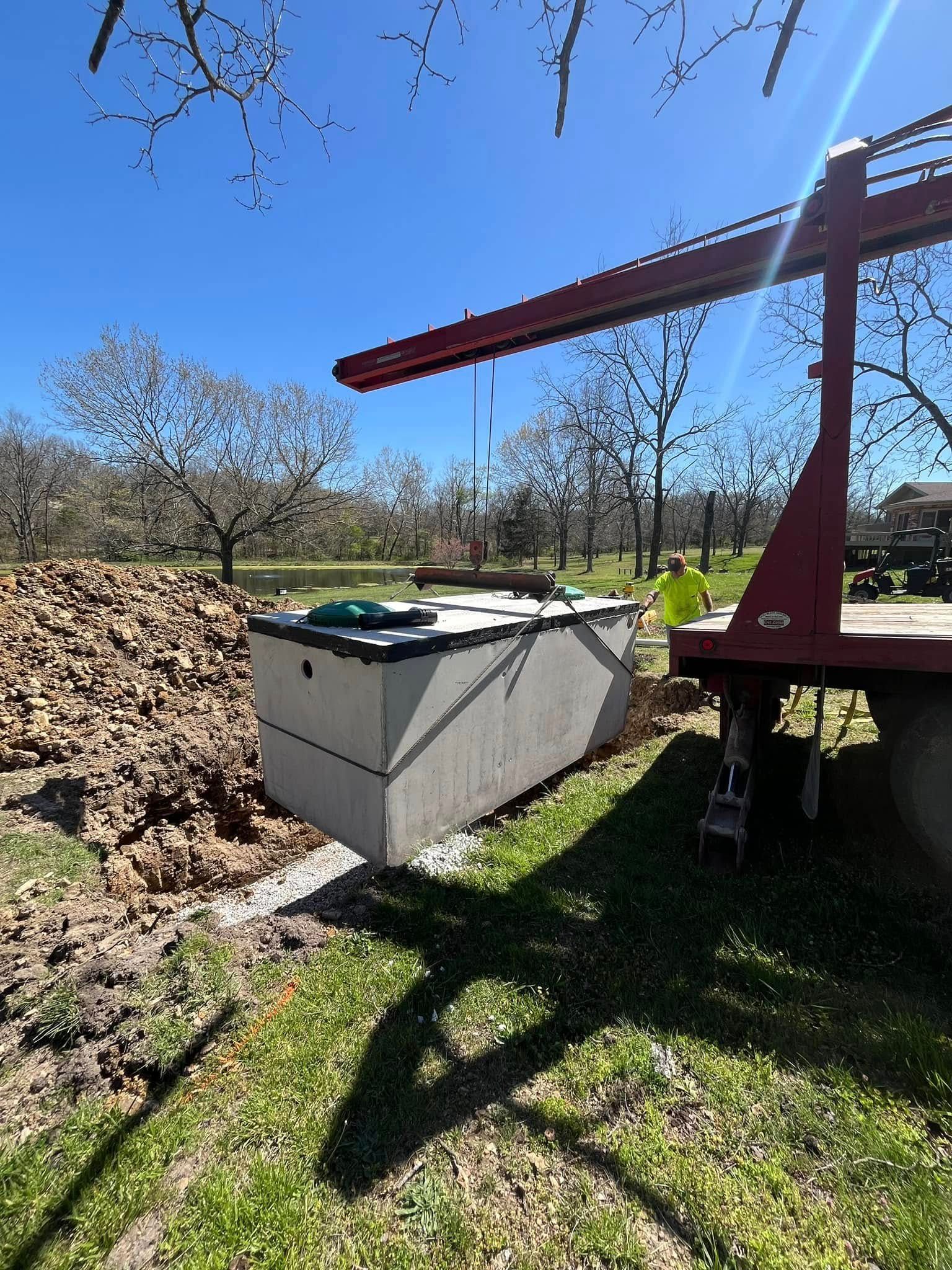 New concrete septic tank ready for installation in Ft. Leonard Wood MO