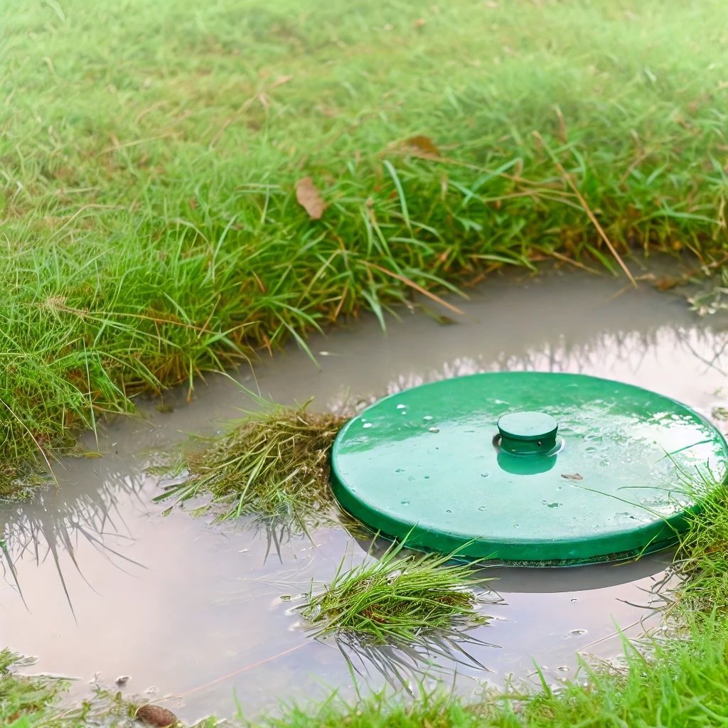 Pooling water around septic tank lid in backyard | Septic tank repair near me in Ft. Leonard Wood, MO