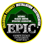 Circular logo for the National Wildlife Control Operators Association EPIC certification, featuring green and yellow text.