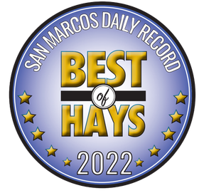 Best of Hays 2022 award logo. A blue and gold circular badge from the San Marcos Daily Record with text and stars.