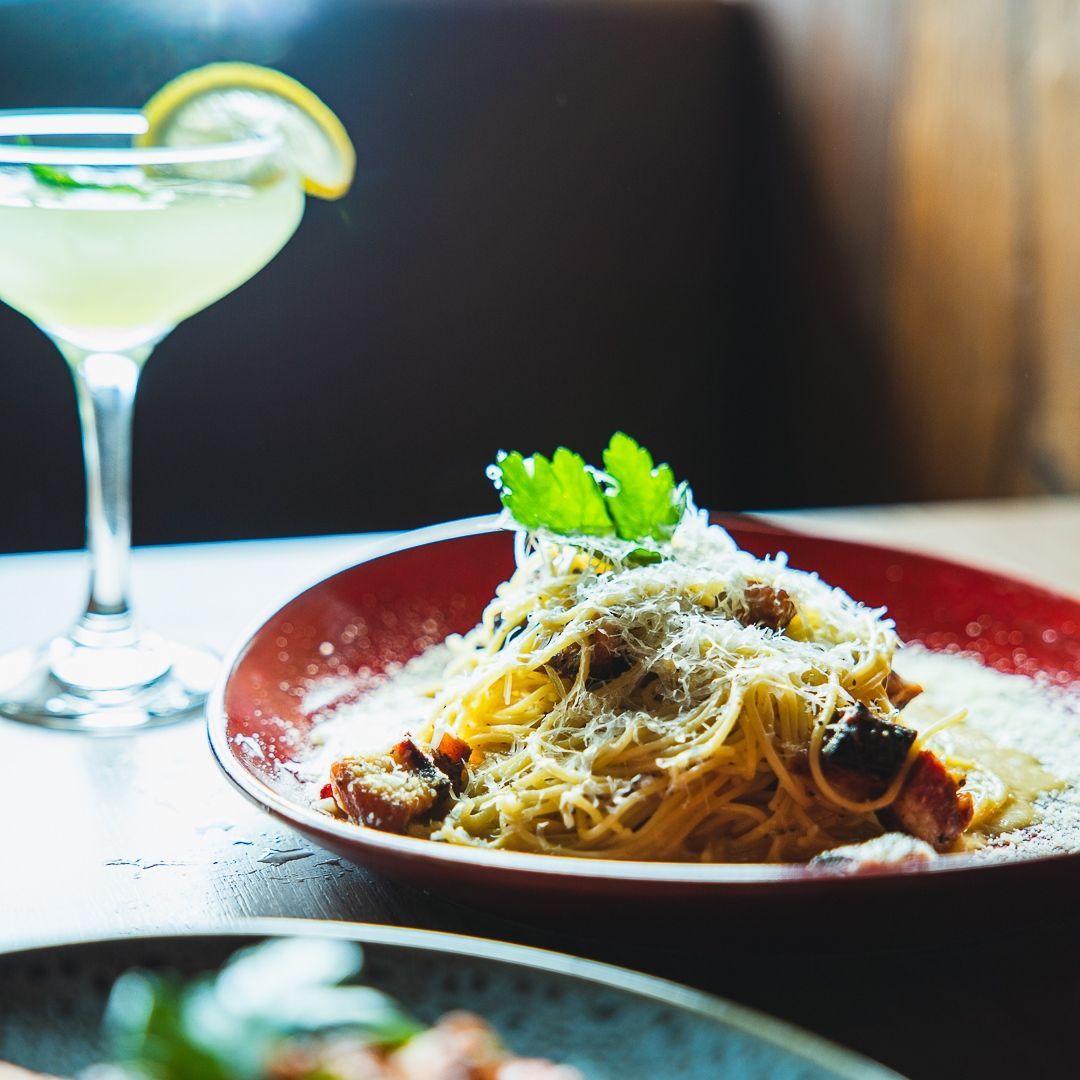 Italian pasta with cocktail