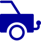 A blue and white icon of a trailer on a white background.