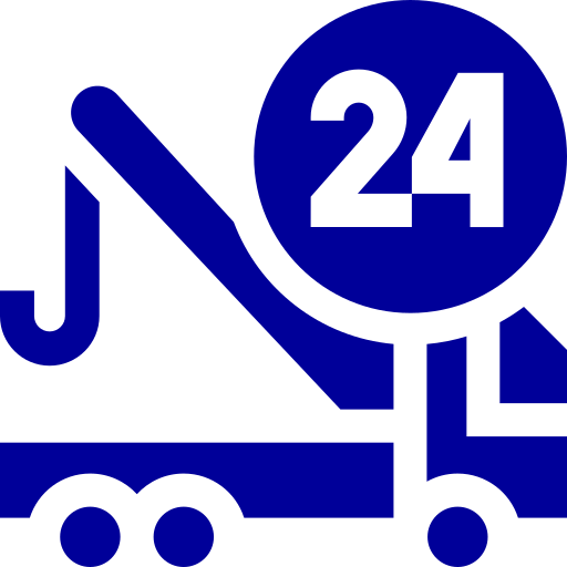 A blue tow truck with the number 24 on it