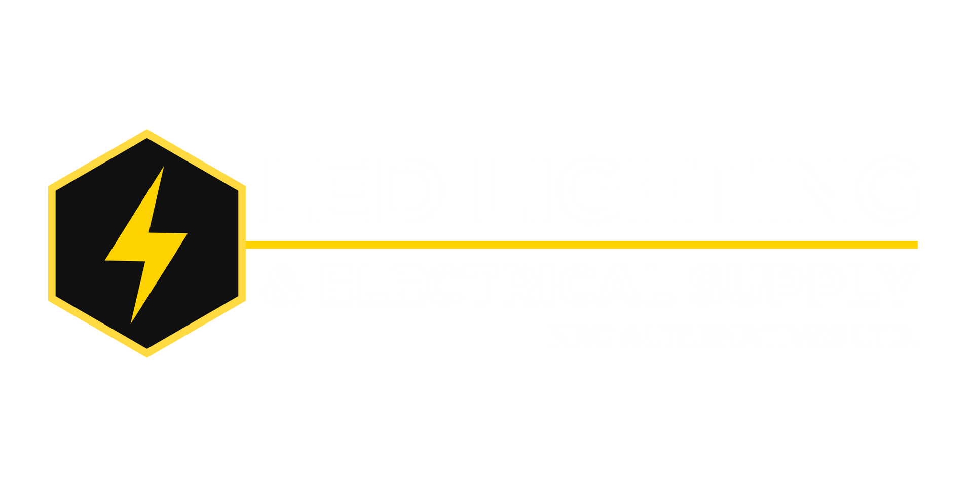 A yellow lightning bolt symbol inside a black hexagon, connected to a thin yellow horizontal line extending to the right.