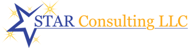 A logo for star consulting llc with a blue star