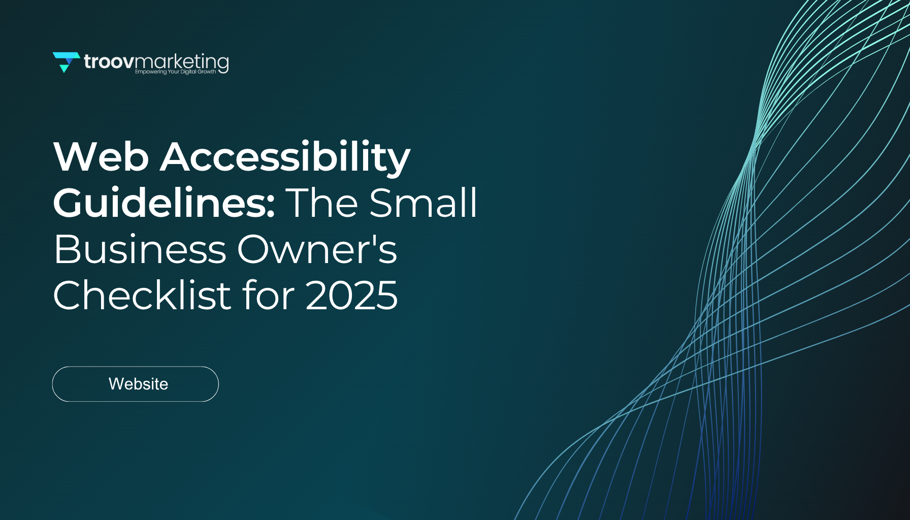 Web accessibility guide with title and abstract swirling lines over a dark teal background.