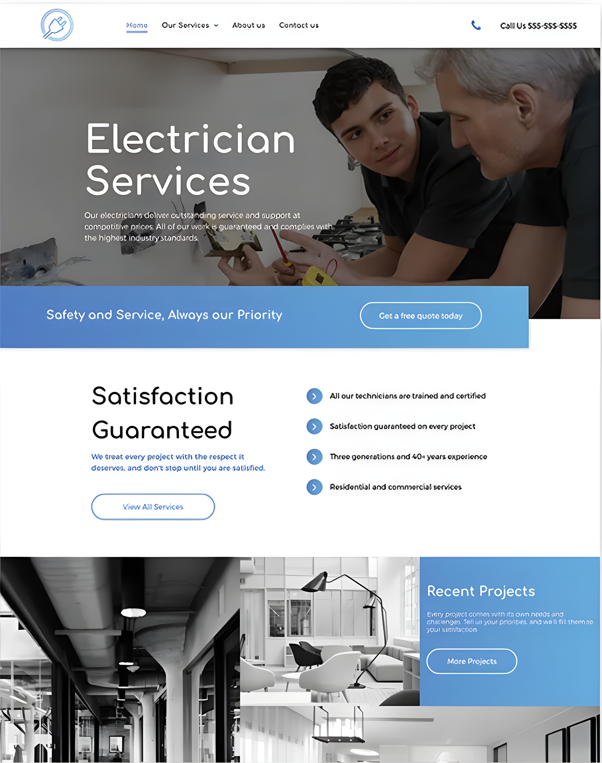 A screenshot of a website for electrician services.