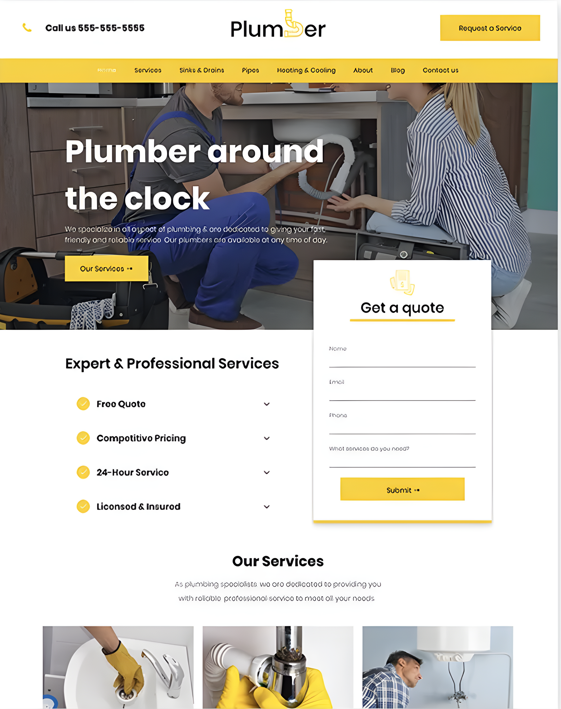 A screenshot of a plumber around the clock website.