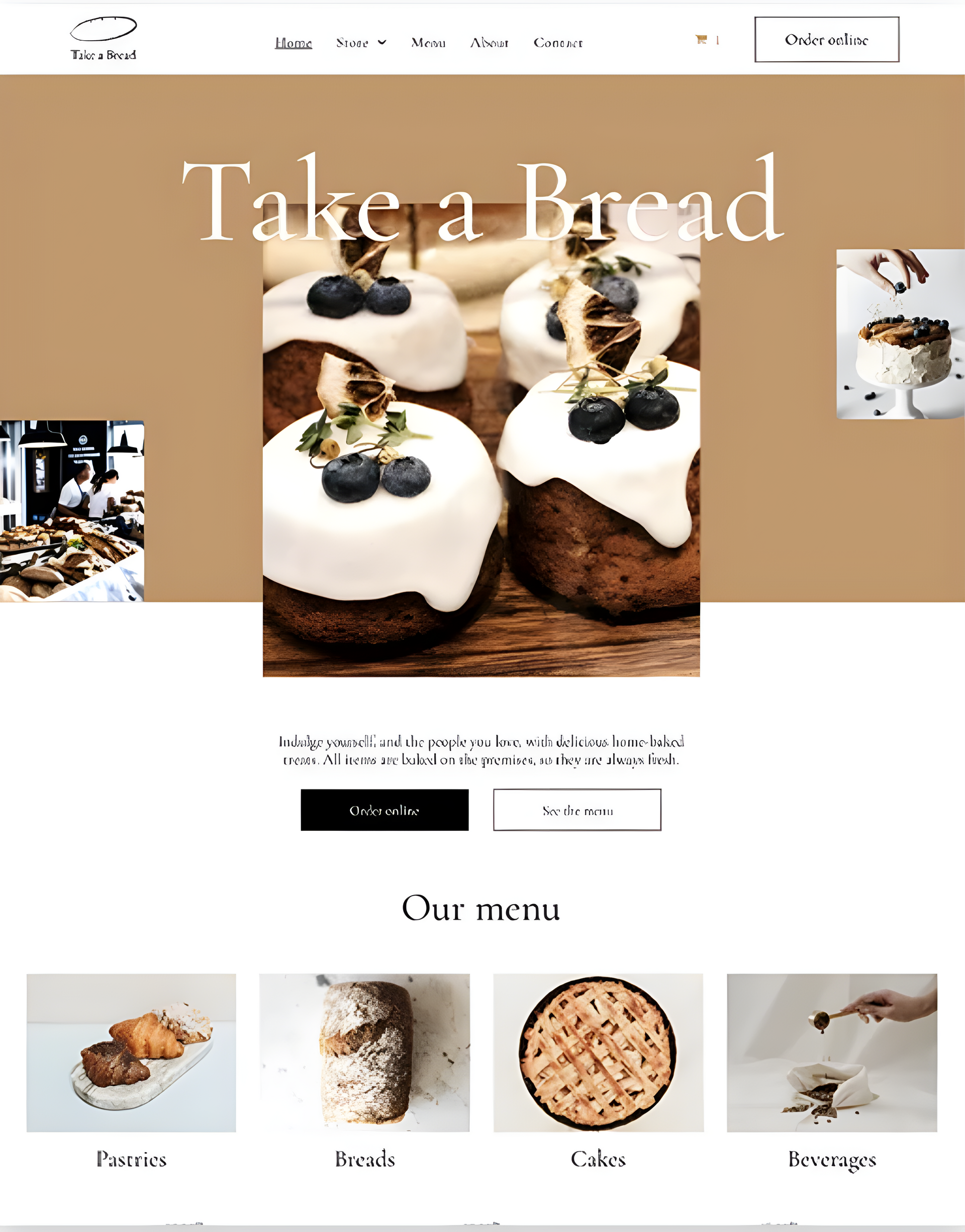 A screenshot of a website for a bakery called take a bread.