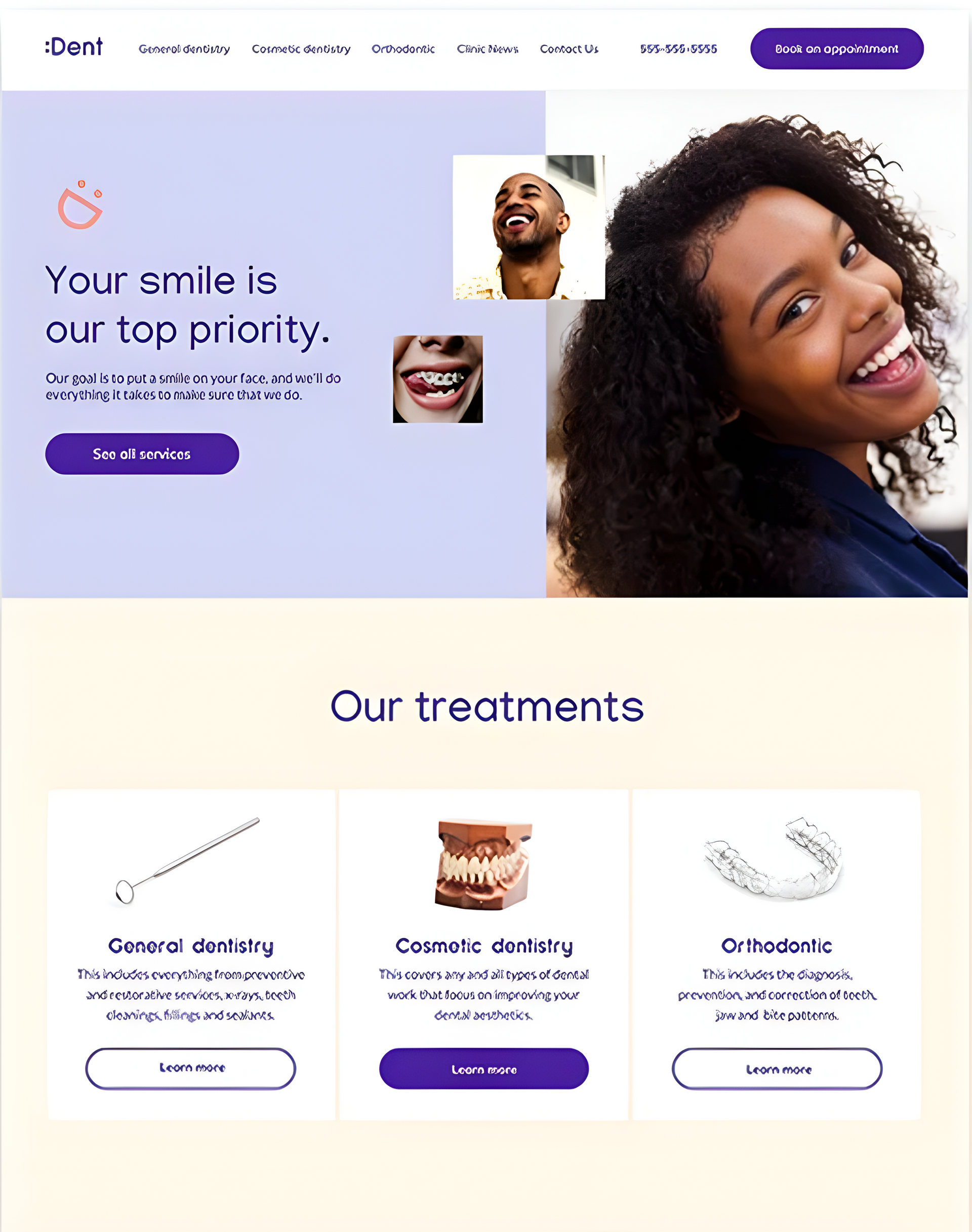Smiling Black woman, product homepage, orthodontic treatments.