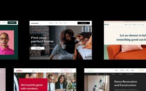 Website design examples featuring people and text on a black background.