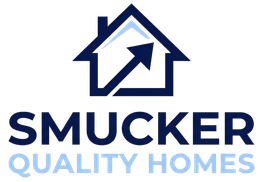 Smucker Quality Homes logo with a navy house icon and light blue text on a white background
