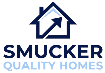 Smucker Quality Homes logo with a navy house icon and light blue text on a white background