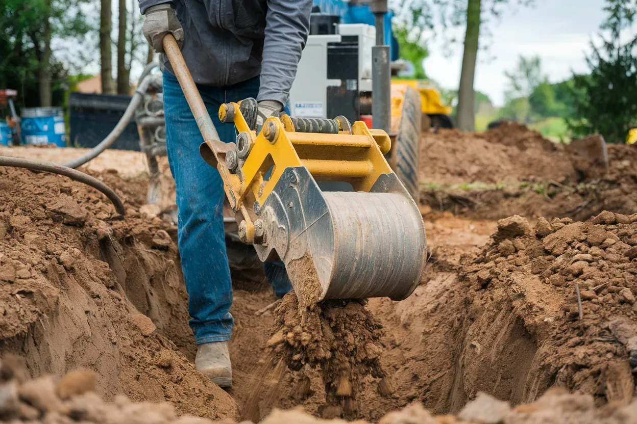 A man is using a bulldozer to dig a hole in the ground.