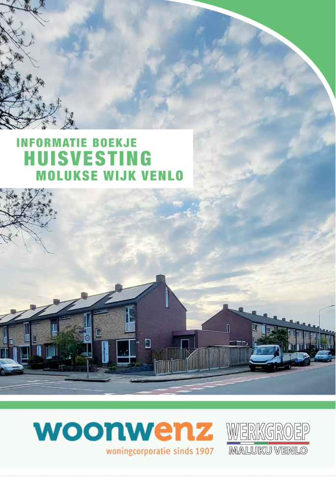 Een brochure met op de cover een foto van een huizenrij.