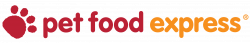 Pet Food Express logo with paw print and text.