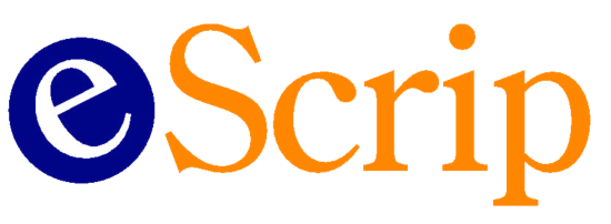 Logo for eScrip, with an orange
