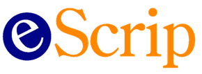 Logo for eScrip, with an orange 