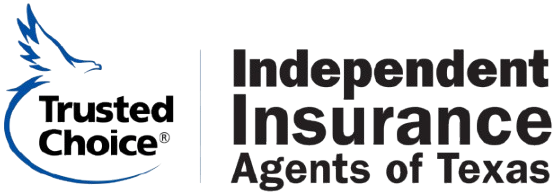 Logo for Trusted Choice, Independent Insurance Agents of Texas. A blue bird graphic is on the left. Text is black on white.