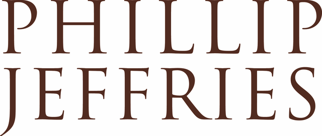 Phillip Jeffries logo in brown serif letters on a white background