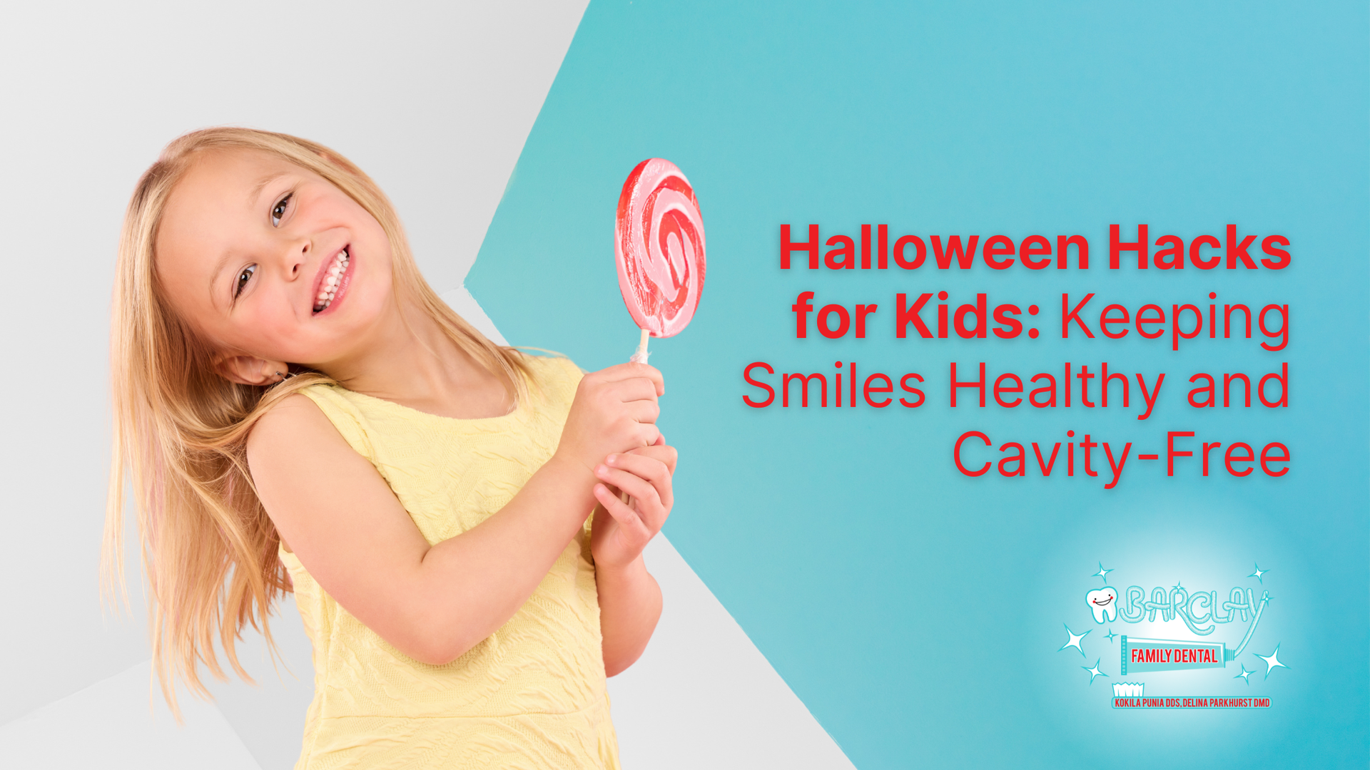 Girl holding lollipop smiles near 
