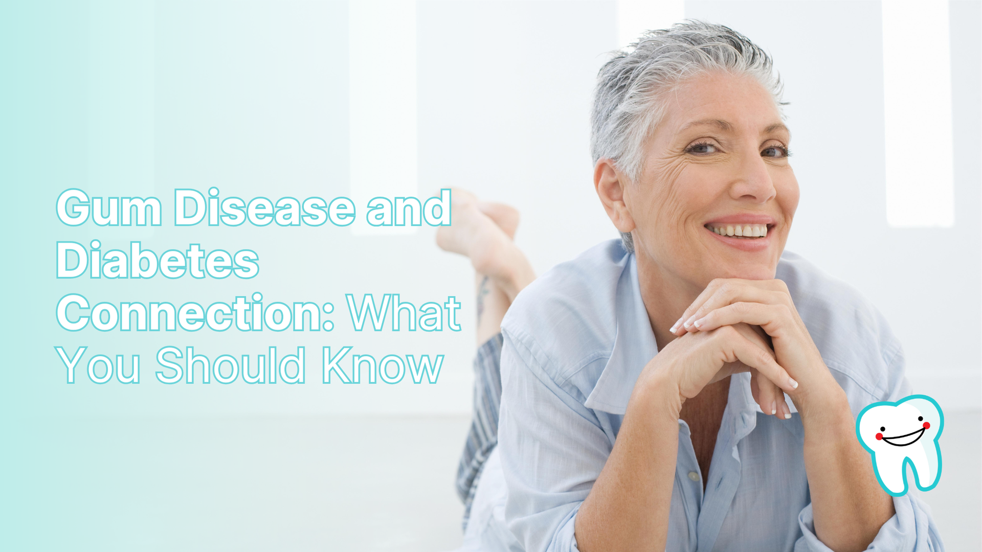 Smiling woman with text