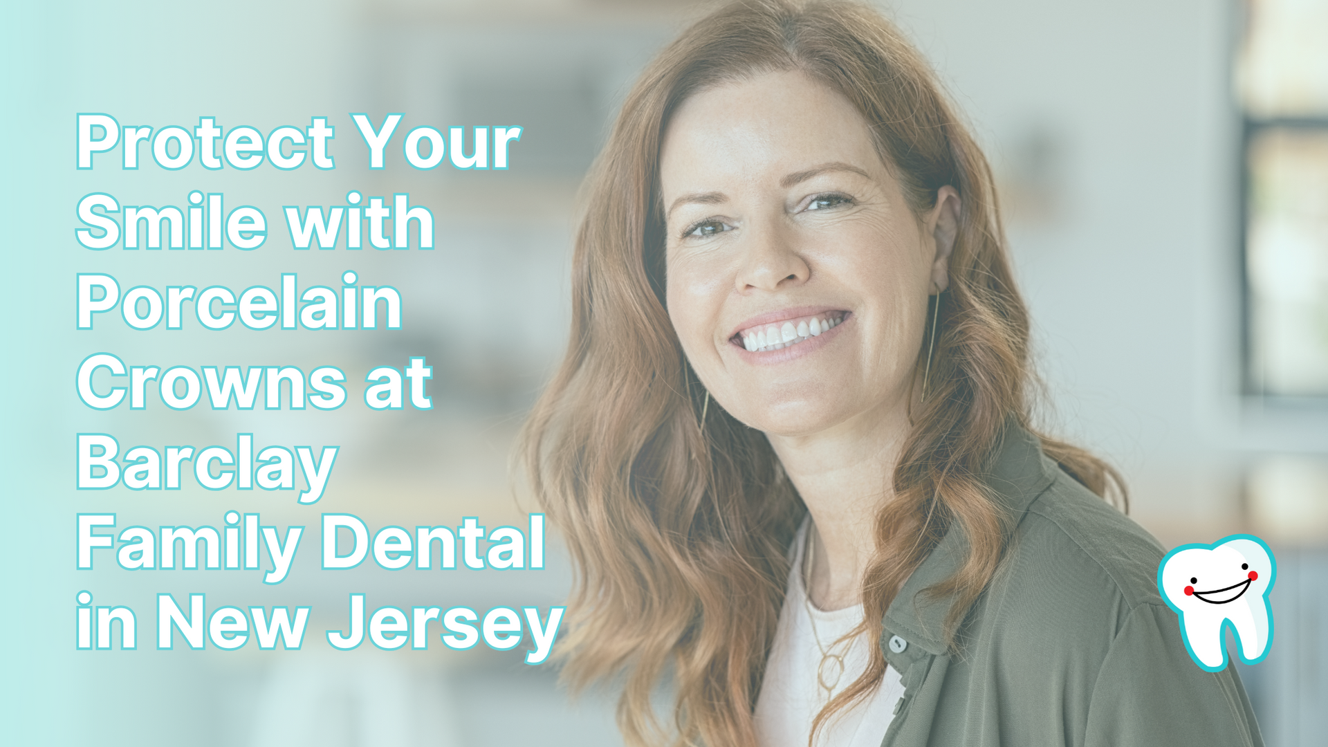 A woman is smiling with porcelain crowns at barclay family dental in new jersey.