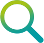 A magnifying glass with a green and blue gradient on a white background.