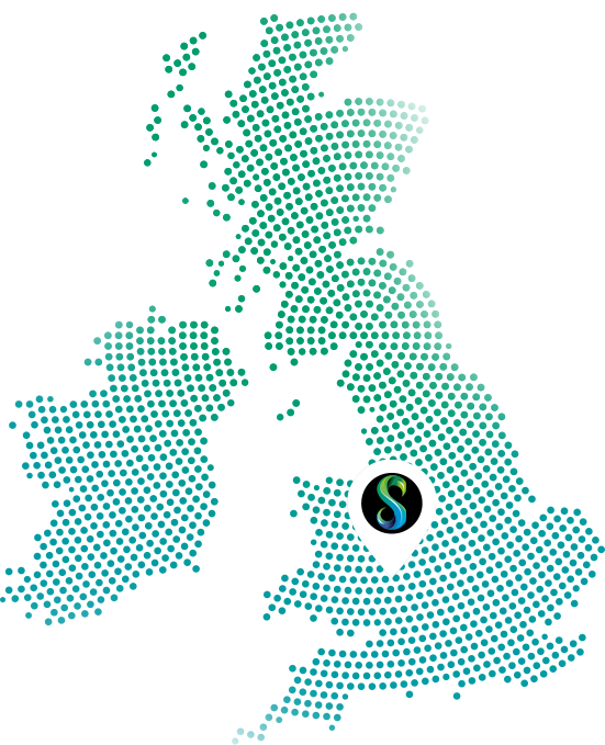A map of the united kingdom with the letter s on it