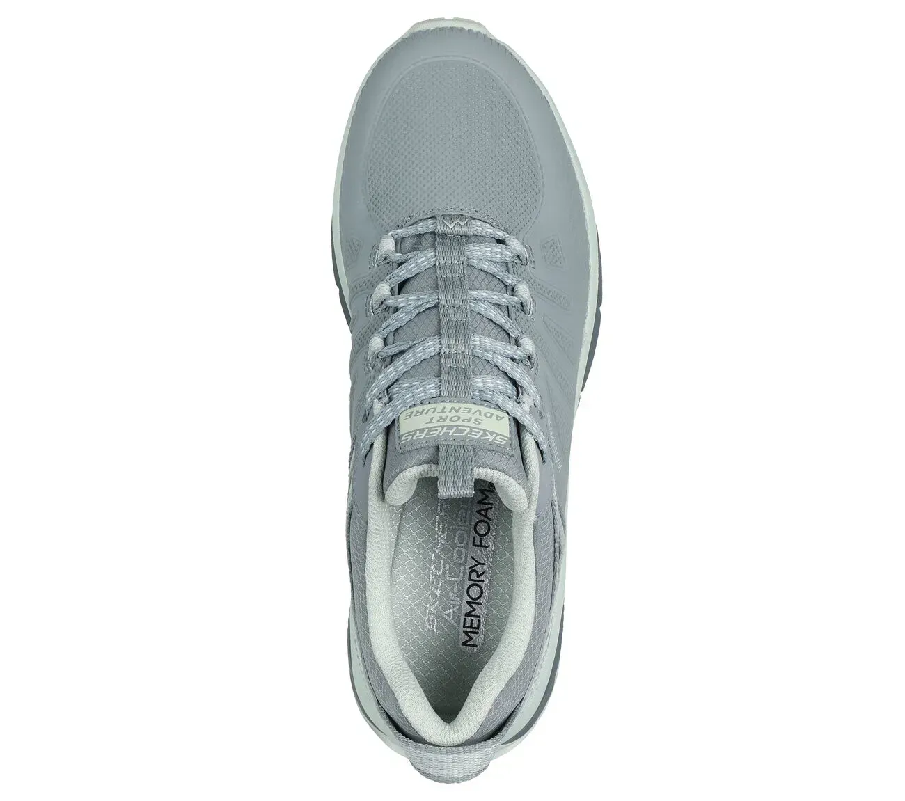 Zapatilla Skechers Sport Adventure gris con detalles en azul claro.