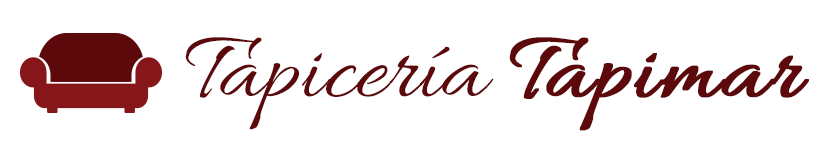Logotipo con la inscripción “Tapicería Tapimar” y el icono de un sillón granate sobre fondo blanco.