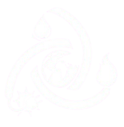 Símbolo blanco y arremolinado que se asemeja a un trisquel.