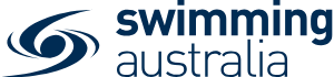 Swimming Australia logo, a blue swirling design with dark blue text.
