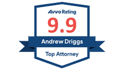 Avvo rating badge for Andrew Driggs, a top attorney, with a 9.9 score.