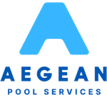 A logo for Aegean Pool Services with a blue letter A