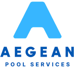 A logo for Aegean Pool Services with a blue letter A