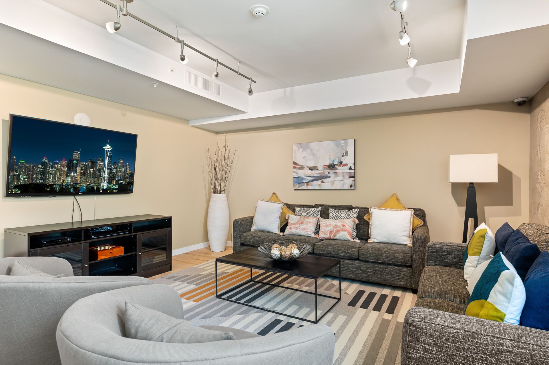 Photo of the lounge area in the boardroom, showing chairs and couches