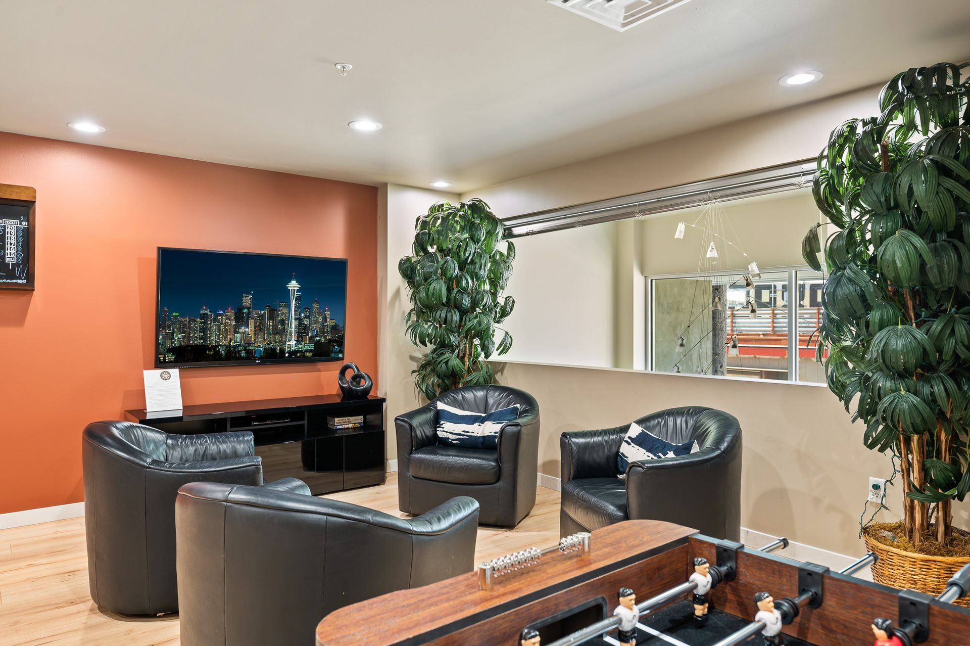 Photo of the game room, showing a seating area