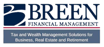 Logo for Breen Financial Management. Dark blue and white design with tagline.