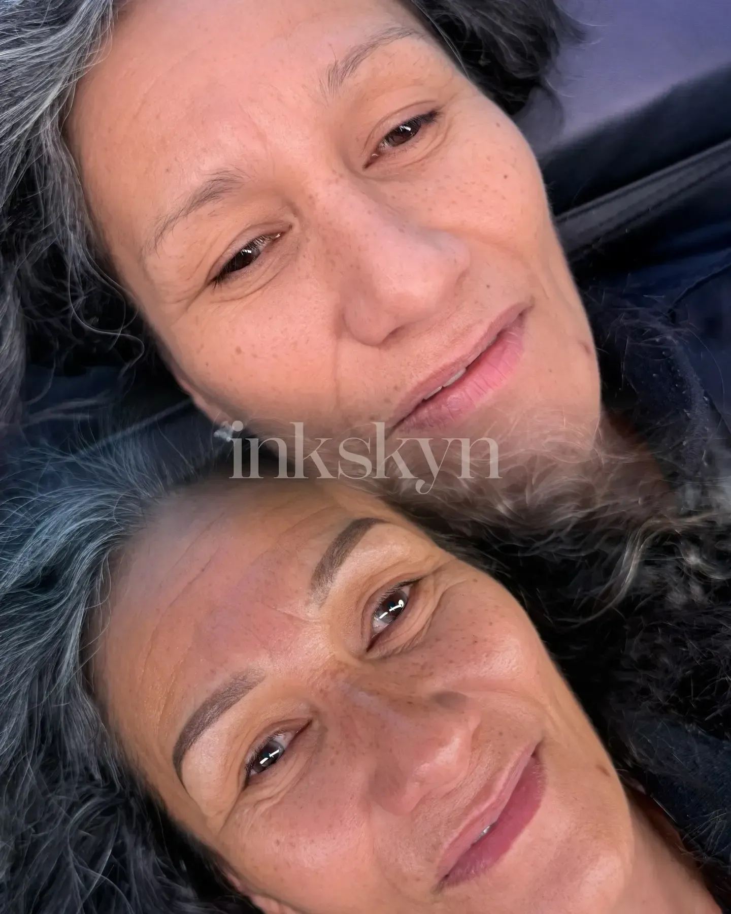 A before and after photo of a woman 's eyebrows