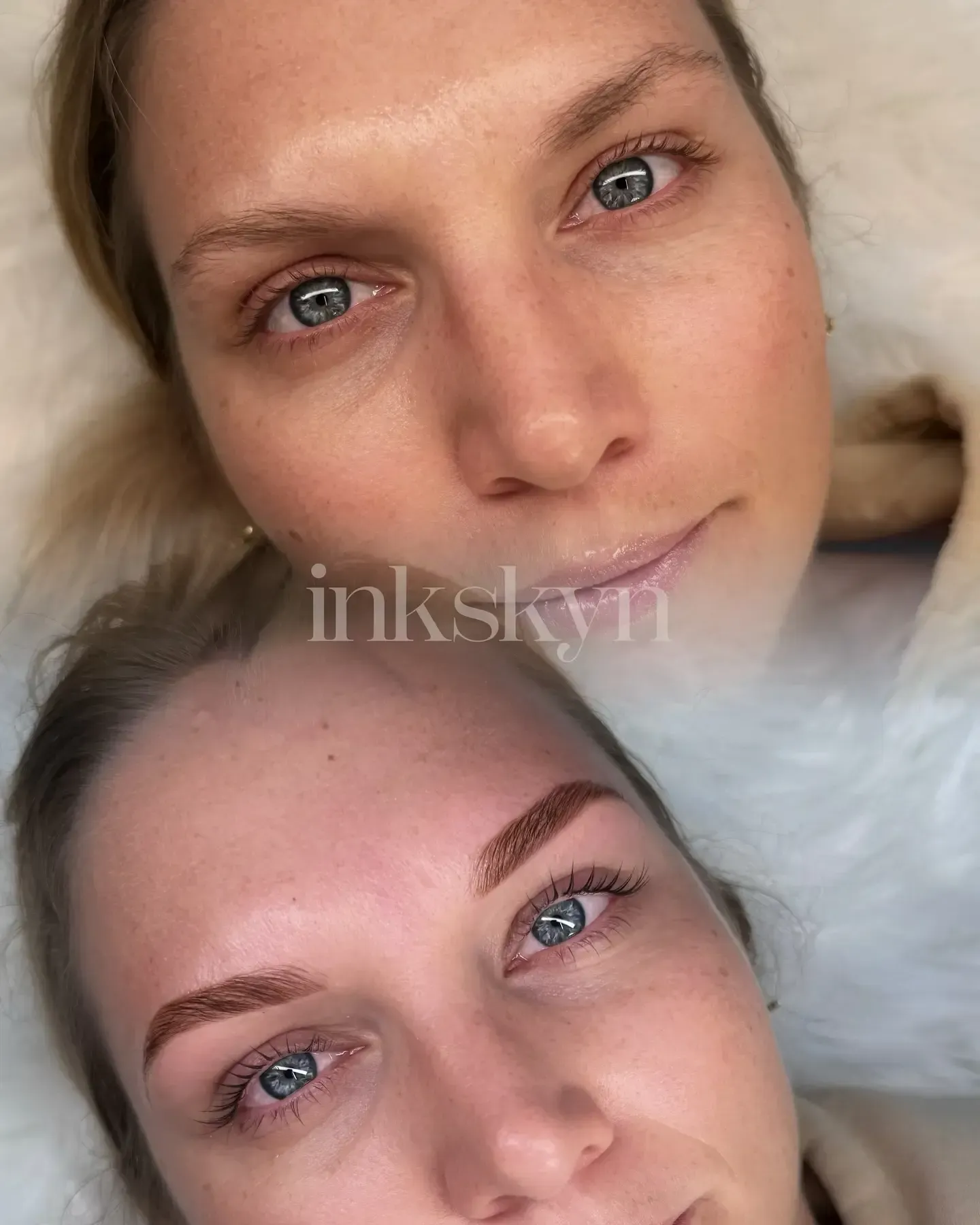 A before and after photo of a woman 's eyebrows.